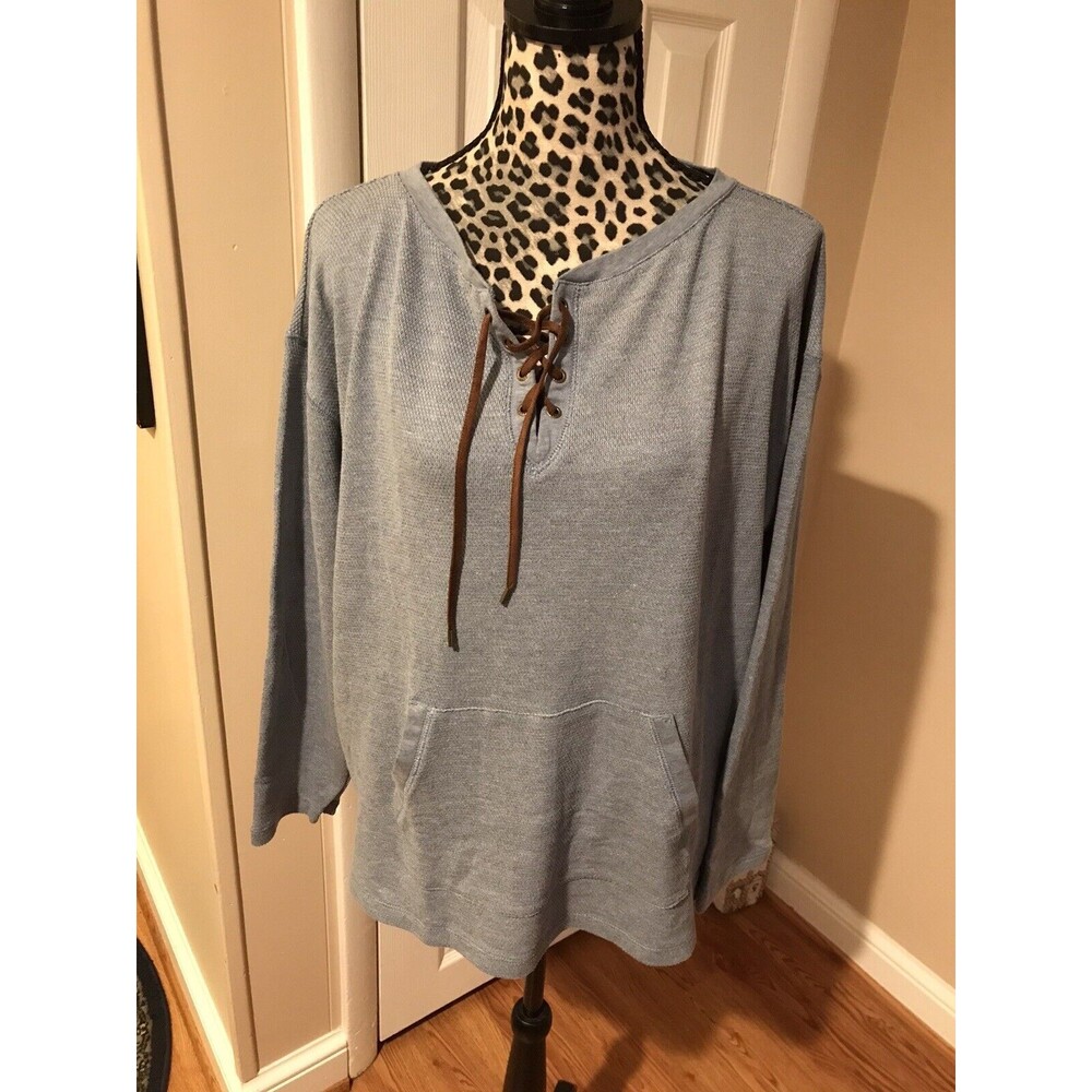 Chaps Lace Up Sweatshirt Women Blue Rugged Blue Size Large Cotton Blend G2